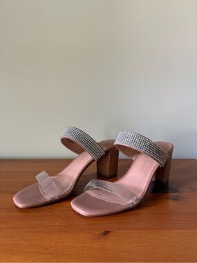 Crystal Strap Nude Block Heel Sandals